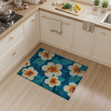Blue Teal Hibiscus Floral Coastal Area Rug