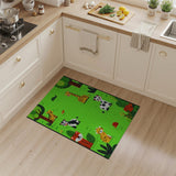 Green Playful Jungle Animals Kids Cartoon Rug
