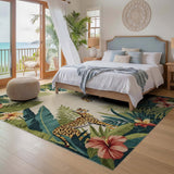 ODIKA Washable Tropical Jungle Leopard Rug - Low Pile Non-Slip Area Rug for Kids & Pets