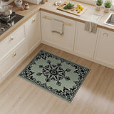 Ornate Mint Green Black Floral Area Rug