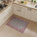 Teal Field Pink Floral Persian Area Rug
