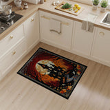 ODIKA Washable Spooky Haunted House Halloween Rug - Low Pile, Non-Slip Gothic Fall Decor