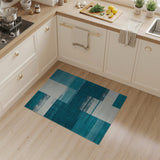 Teal and White Geometric Block Area Rug