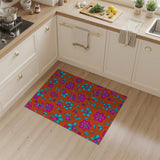 Vibrant Pink Teal Flowers on Orange Area Rug