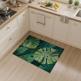 Green Coastal Beach Lush Monstera Leaves Green Area Rug