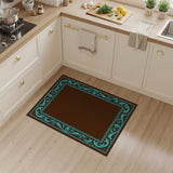 Ornate Teal Border Chocolate Area Rug