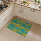 Vibrant Yellow Blue Swirl Geometric Area Rug