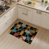 ODIKA Retro Vinyl Record Geometric Washable Area Rug, Non-Slip Low Pile