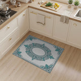 Teal Ornate Floral Frame Area Rug