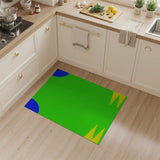 Vibrant Green Geometric Area Rug with Blue Waves Yellow Triangles