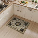 Opulent Ivory Persian Medallion Area Rug with Navy Gold