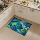 Blue Teal Palm Leaf Washable Area Rug