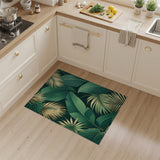 Lush Green Gold Palm Leaf Washable Area Rug