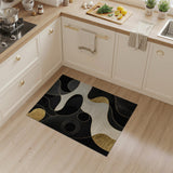 ODIKA Modern Abstract Gold and Black Washable Area Rug - Low Pile Non-Slip Indoor Rug