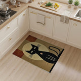Black Cat Silhouette Geometric Beige Area Rug