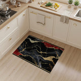 Abstract Marble Black Gold & Red Washable Area Rug - Low Pile, Non-Slip & Pet Friendly