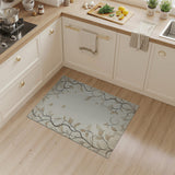 Elegant Beige Vine Leaf Bird Area Rug