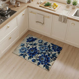 Vintage Blue Peony Floral Area Rug