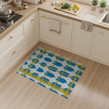 Bold Blue Yellow Geometric Grid Rug
