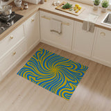 Swirling Blue Yellow Abstract Area Rug
