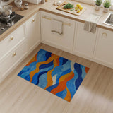 Vibrant Blue Orange Abstract Wave Area Rug