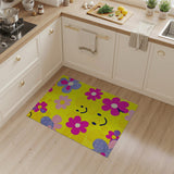 Playful Yellow Smiley Faces Colorful Flowers Area Rug
