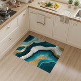 Abstract Blue Teal Gold Flow Area Rug