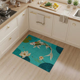 Teal Koi Fish and Lotus Blooms Area Rug