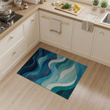 Blue Teal Abstract Wave Abstract Area Area Rug