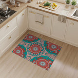 Coral Teal Mandala Boho Area Rug