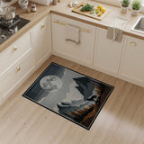 Wolf Howling at Moon Mountain Landscape Rug