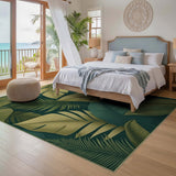 ODIKA Tropical Botanical Leaf Washable Area Rug, Non-Slip Low Pile Green Rug