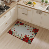 Red Peony Floral Border Area Rug