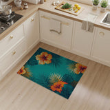 Vibrant Hibiscus Palm Teal Area Rug