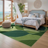 ODIKA Modern Tropical Green Leaf Washable Area Rug - Low Pile Non-Slip Floor Mat