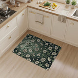 Vintage White Morning Glory Rose Teal Area Rug