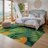 ODIKA Tropical Monstera & Citrus Washable Low Pile Area Rug - Non-Slip, Pet & Kid Friendly