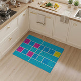 Vibrant Teal Grid Geometric Area Rug