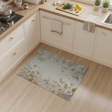 Elegant White and Gold Floral Washable Area Rug - Low Pile, Non-Slip & Pet Friendly