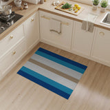 Blue Teal Tan Striped Geometric Area Rug