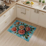 Watercolor Peach Roses Bouquet Area Rug