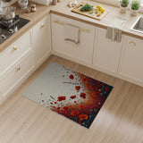 ODIKA Red Poppy Floral Washable Area Rug - Low Pile Non-Slip Artistic Meadow Decor