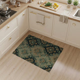 Ornate Green Gold Floral Damask Area Rug