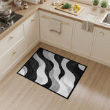 Black White Wavy Abstract Black and White Area Rug
