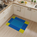 Blue Yellow Geometric Grid Area Rug