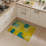 Vibrant Yellow Teal Curved Geometric Area Rug