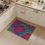 Vibrant Pink Hibiscus Teal Area Rug