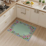 Mint Green Floral Border Area Rug with Pink Purple Blooms