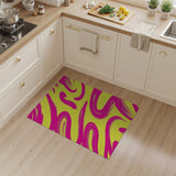 Vibrant Pink Swirl Abstract Area Rug on Yellow