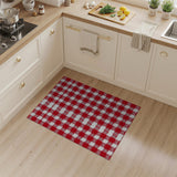 Red White Checkered Distressed Vintage Area Rug